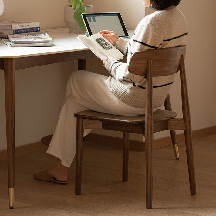 Contemporary Scandinavian Black Walnut Rounded Square Dining Chair With Backrest For Dining Room