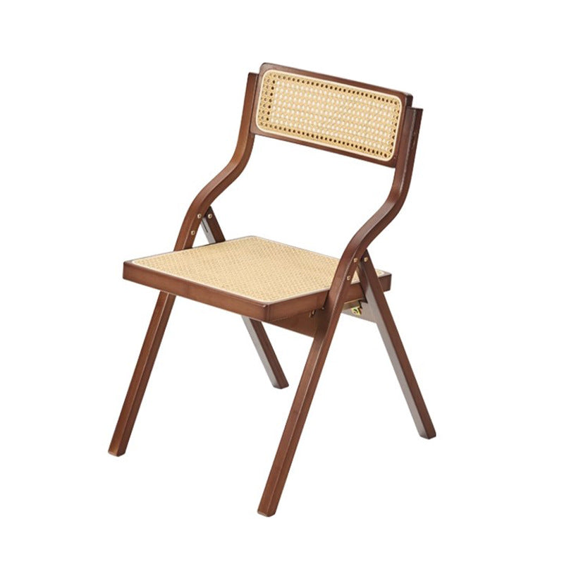 Traditional Chinese Bamboo Rattan Curved Rectangular Dining Chair With Backrest For Dining Room