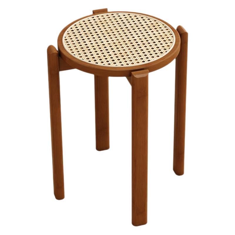 Traditional Vintage Rattan Bamboo Round Long Dining Stool Stackable Space-Saving For Dining Room