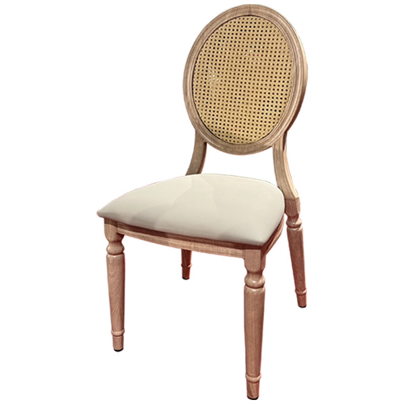 Traditional Vintage Rattan Solid Wood Upholstered Oval Trapezoid Dining Chair With Backrest For Dining Room