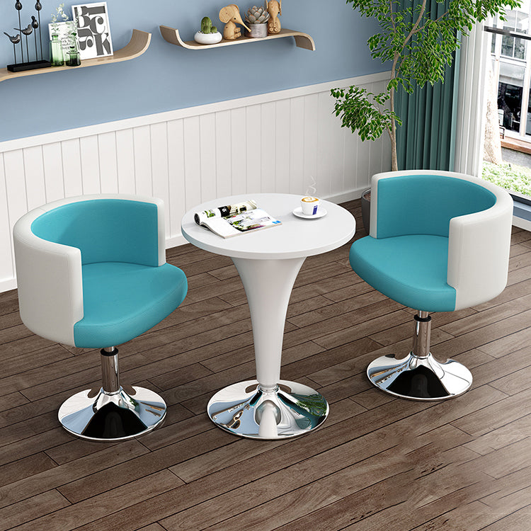 Contemporary Scandinavian Adjustable Height Rotatable Round PU Leather Upholstered Iron Legs Vanity Stool Backrest For Bedroom