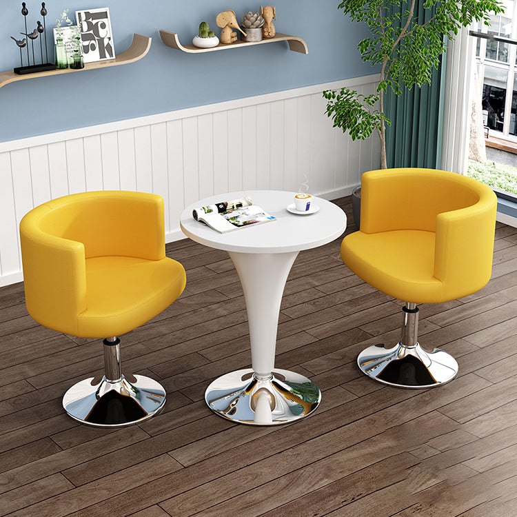 Contemporary Scandinavian Adjustable Height Rotatable Round PU Leather Upholstered Iron Legs Vanity Stool Backrest For Bedroom