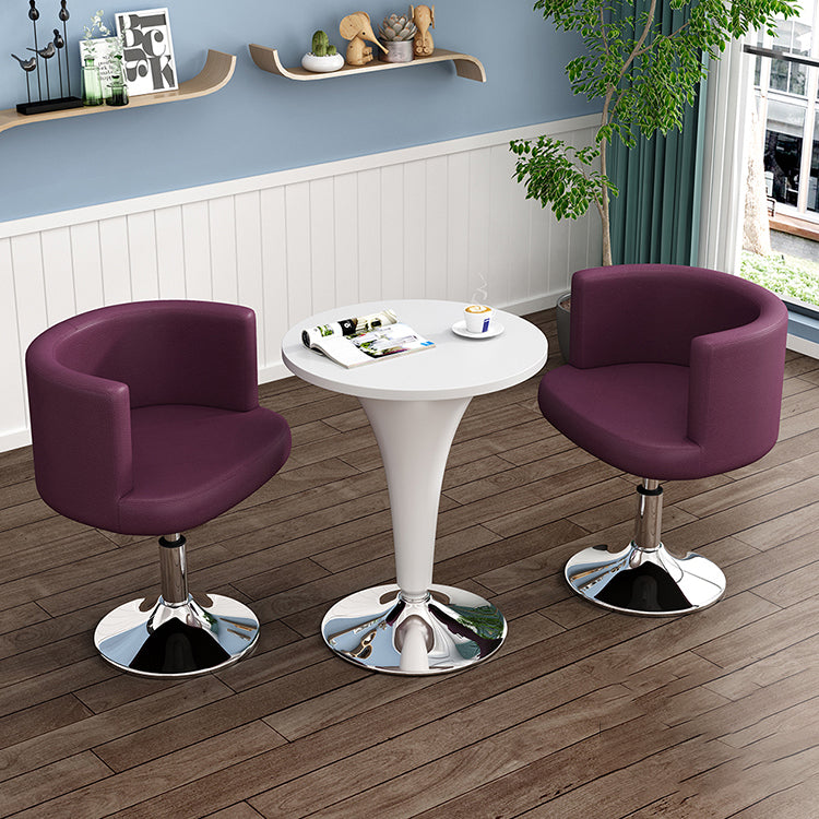 Contemporary Scandinavian Adjustable Height Rotatable Round PU Leather Upholstered Iron Legs Vanity Stool Backrest For Bedroom