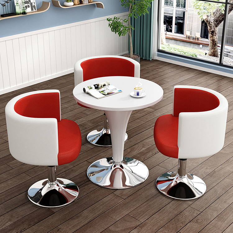 Contemporary Scandinavian Adjustable Height Rotatable Round PU Leather Upholstered Iron Legs Vanity Stool Backrest For Bedroom