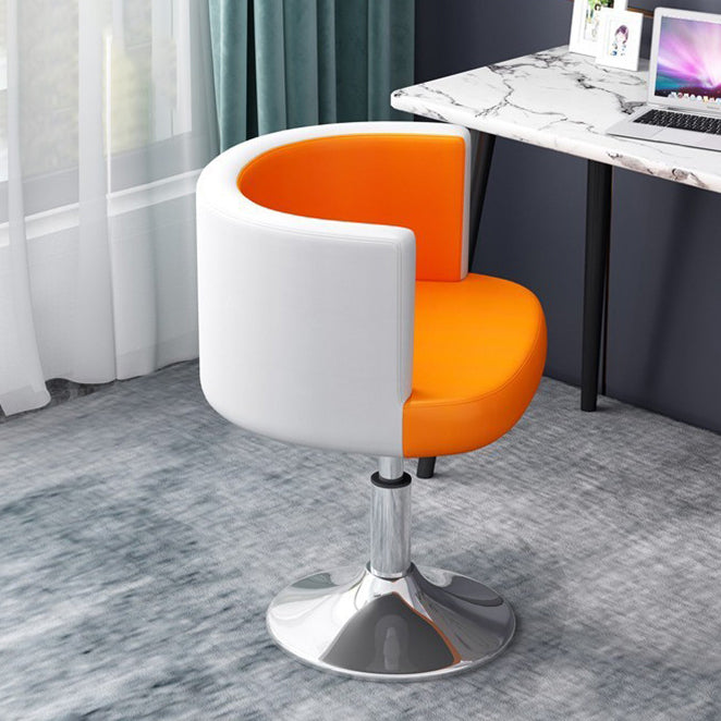 Contemporary Scandinavian Adjustable Height Rotatable Round PU Leather Upholstered Iron Legs Vanity Stool Backrest For Bedroom
