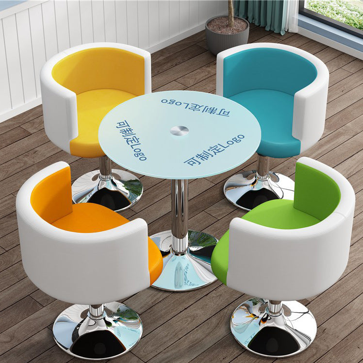 Contemporary Scandinavian Adjustable Height Rotatable Round PU Leather Upholstered Iron Legs Vanity Stool Backrest For Bedroom
