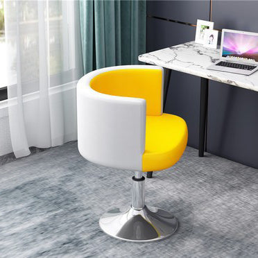 Contemporary Scandinavian Adjustable Height Rotatable Round PU Leather Upholstered Iron Legs Vanity Stool Backrest For Bedroom