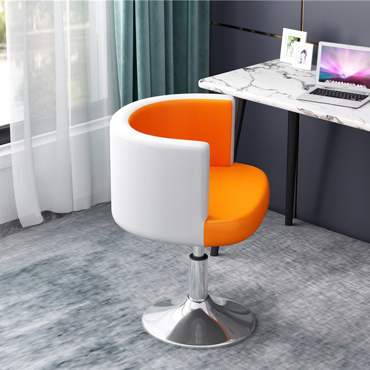 Contemporary Scandinavian Adjustable Height Rotatable Round PU Leather Upholstered Iron Legs Vanity Stool Backrest For Bedroom