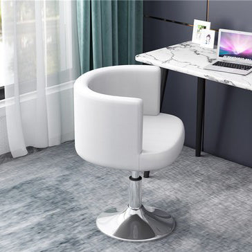 Contemporary Scandinavian Adjustable Height Rotatable Round PU Leather Upholstered Iron Legs Vanity Stool Backrest For Bedroom
