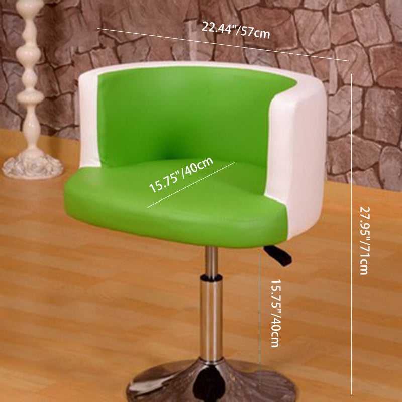 Contemporary Scandinavian Adjustable Height Rotatable Round PU Leather Upholstered Iron Legs Vanity Stool Backrest For Bedroom