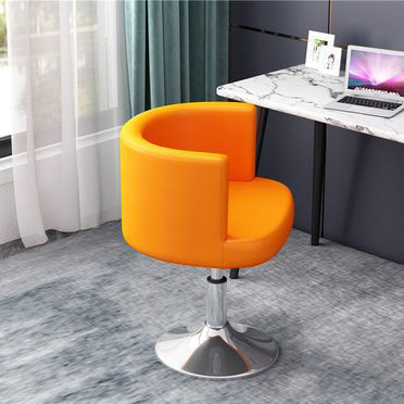 Contemporary Scandinavian Adjustable Height Rotatable Round PU Leather Upholstered Iron Legs Vanity Stool Backrest For Bedroom
