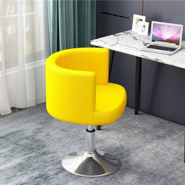 Contemporary Scandinavian Adjustable Height Rotatable Round PU Leather Upholstered Iron Legs Vanity Stool Backrest For Bedroom