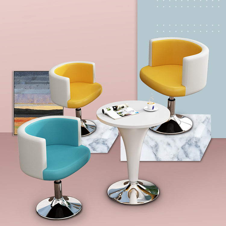 Contemporary Scandinavian Adjustable Height Rotatable Round PU Leather Upholstered Iron Legs Vanity Stool Backrest For Bedroom