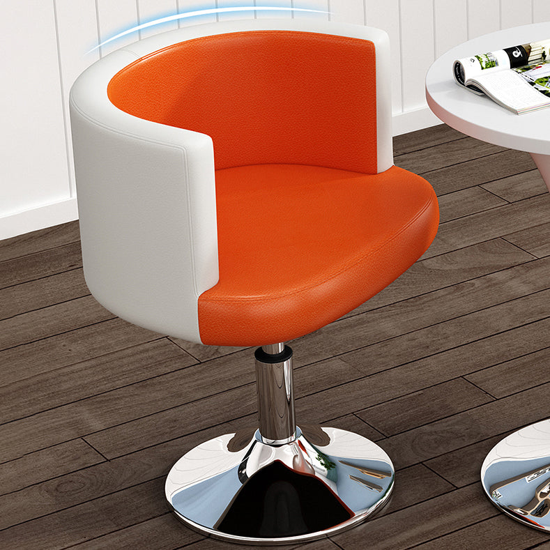 Contemporary Scandinavian Adjustable Height Rotatable Round PU Leather Upholstered Iron Legs Vanity Stool Backrest For Bedroom