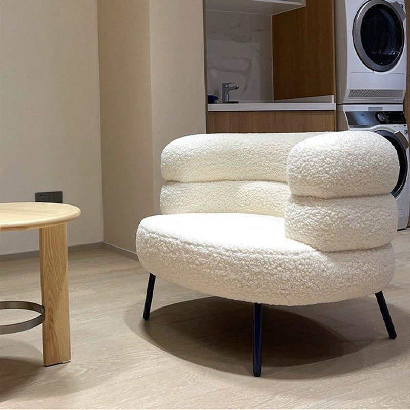 Contemporary Nordic Round Curved Lambswool Carbon Steel Vanity Stool Backrest For Bedroom
