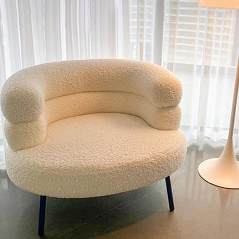 Contemporary Nordic Round Curved Lambswool Carbon Steel Vanity Stool Backrest For Bedroom