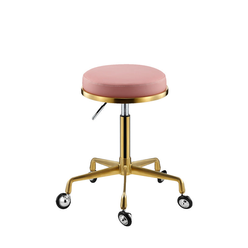 Contemporary Scandinavian Round Faux Leather Adjustable Height Swivel Bar Stool Mobile Casters For Dining Room