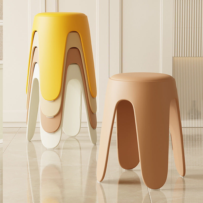 Contemporary Scandinavian Round PU Leather Upholstered Plastic Stackable Chair For Bedroom