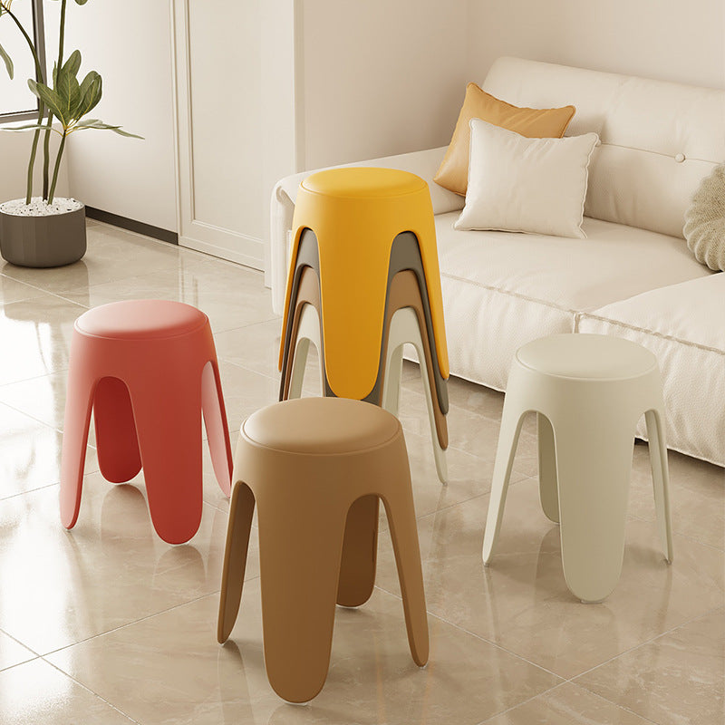 Contemporary Scandinavian Round PU Leather Upholstered Plastic Stackable Chair For Bedroom