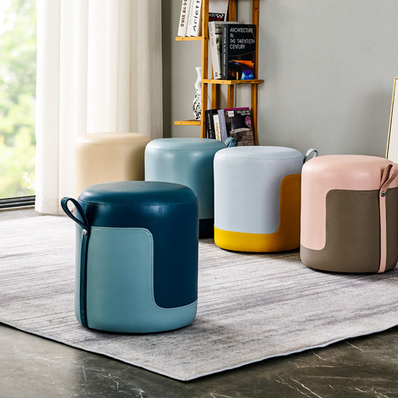 Contemporary Scandinavian Round Cat Paw Leather Solid Wood Frame Portable Low Stool For Bedroom