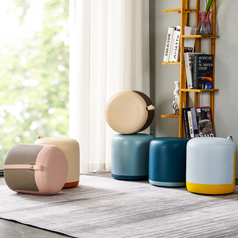 Contemporary Scandinavian Round Cat Paw Leather Solid Wood Frame Portable Low Stool For Bedroom