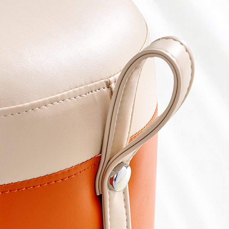 Contemporary Scandinavian Round Cat Paw Leather Solid Wood Frame Portable Low Stool For Bedroom