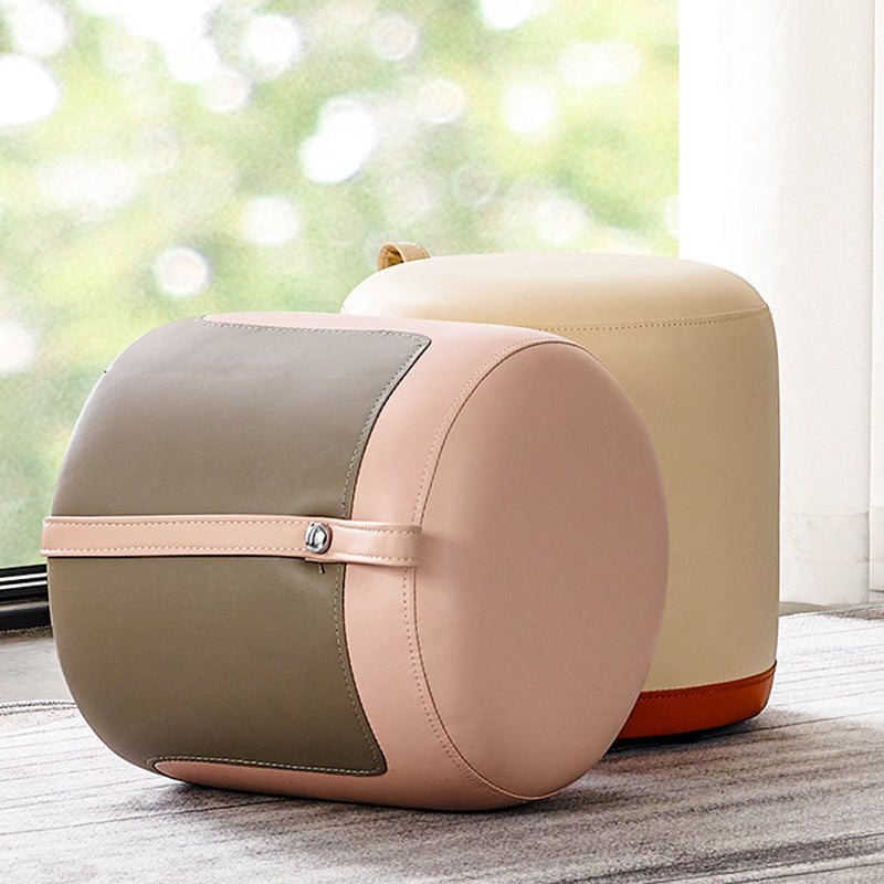 Contemporary Scandinavian Round Cat Paw Leather Solid Wood Frame Portable Low Stool For Bedroom