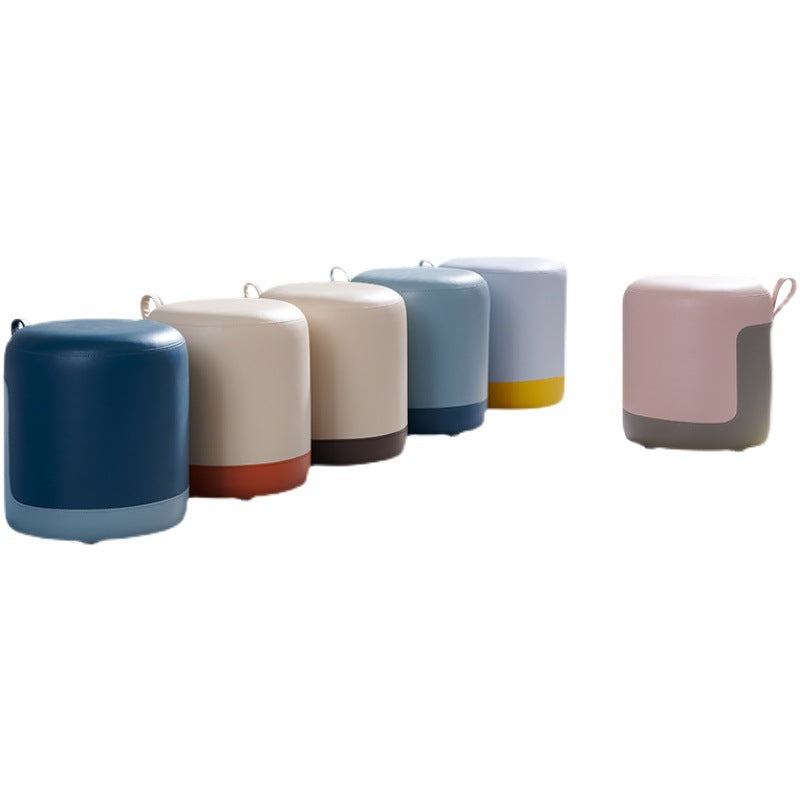 Contemporary Scandinavian Round Cat Paw Leather Solid Wood Frame Portable Low Stool For Bedroom