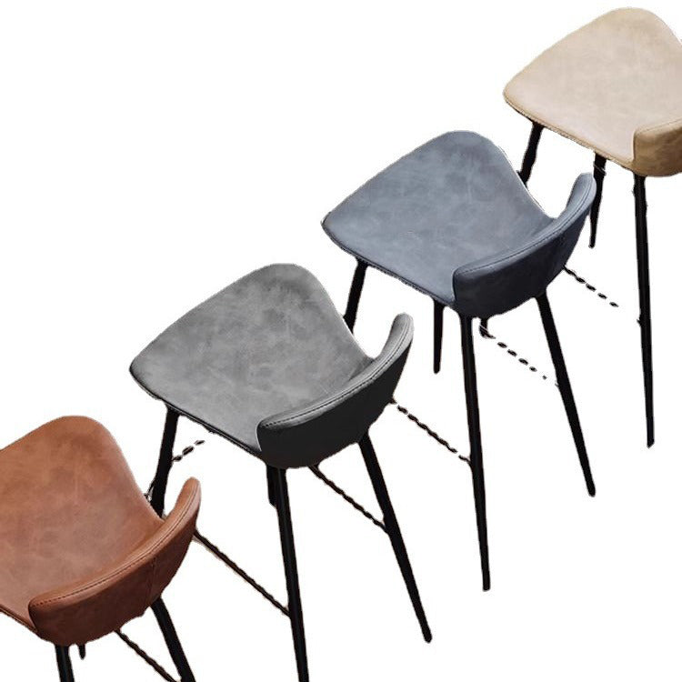 Contemporary Scandinavian Curved Faux Leather Carbon Steel High Legs Bar Stool Footrest For Dining Room