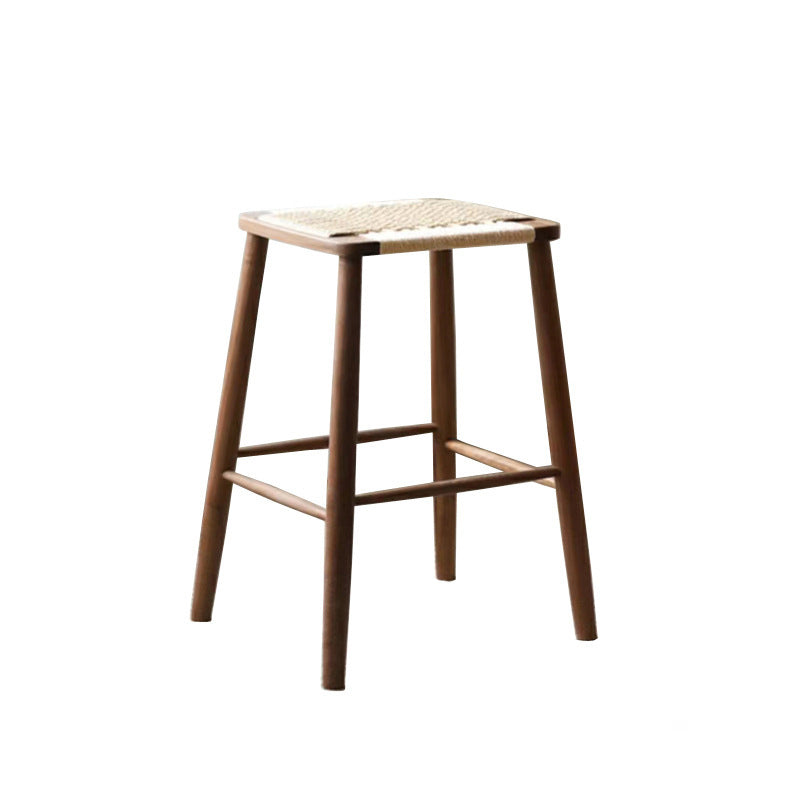 Traditional Japanese Square Braided Rope Seat Solid Wood Dining Chair Footrest For Dining Room