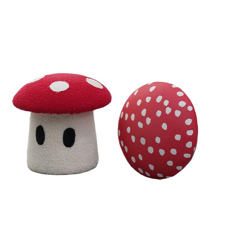 Contemporary Creative Cream Mushroom Lambswool Solid Wood Frame Vanity Stool For Bedroom