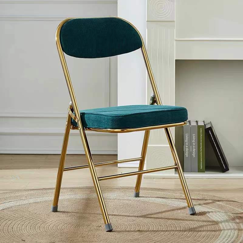 Contemporary Nordic Square Velvet Upholstered Metal Foldable Vanity Stool Backrest Footrest For Bedroom