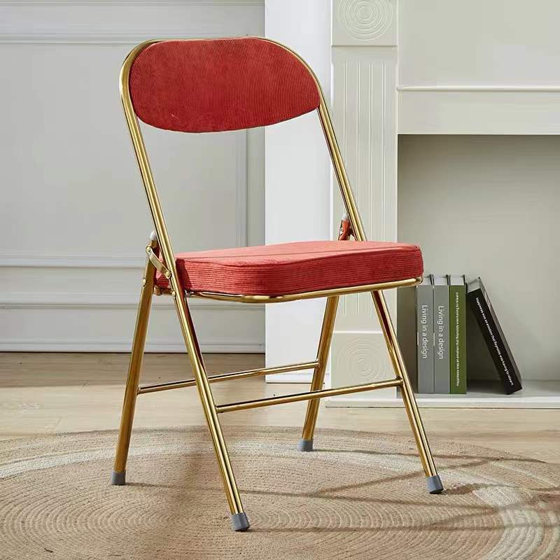 Contemporary Nordic Square Velvet Upholstered Metal Foldable Vanity Stool Backrest Footrest For Bedroom