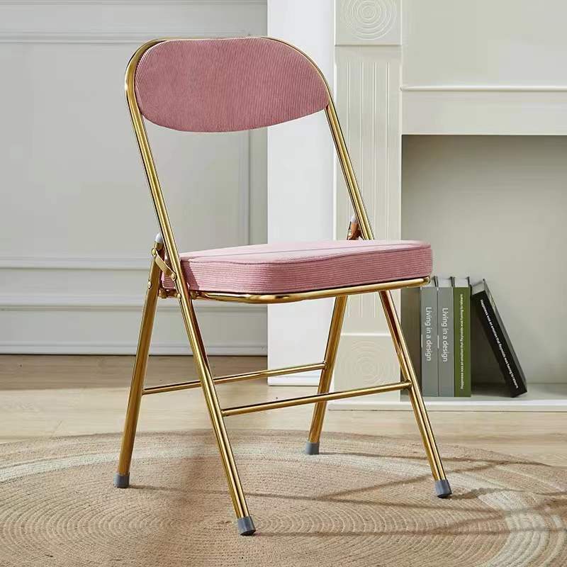 Contemporary Nordic Square Velvet Upholstered Metal Foldable Vanity Stool Backrest Footrest For Bedroom