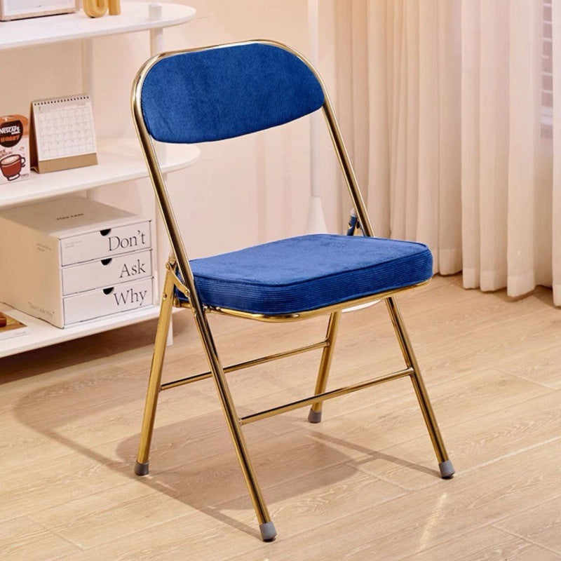Contemporary Nordic Square Velvet Upholstered Metal Foldable Vanity Stool Backrest Footrest For Bedroom