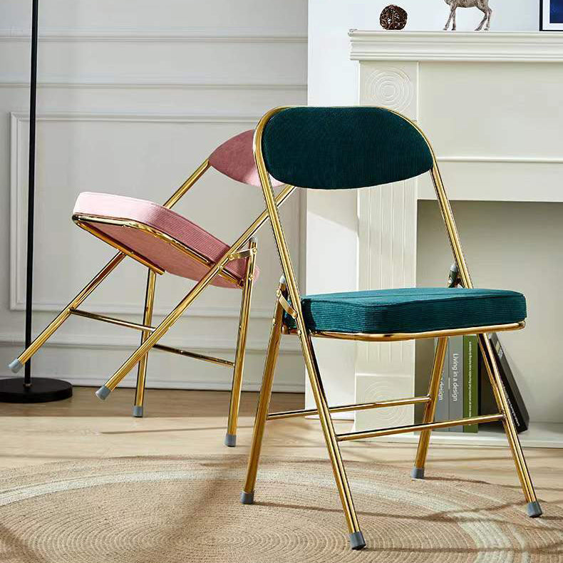 Contemporary Nordic Square Velvet Upholstered Metal Foldable Vanity Stool Backrest Footrest For Bedroom