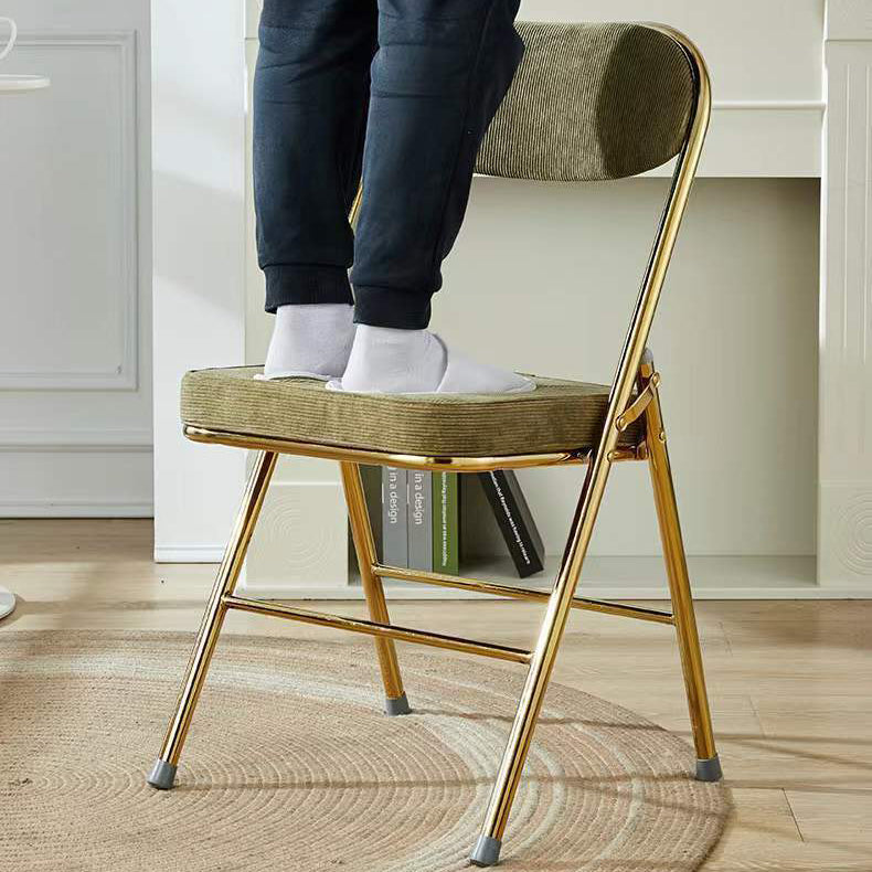 Contemporary Nordic Square Velvet Upholstered Metal Foldable Vanity Stool Backrest Footrest For Bedroom
