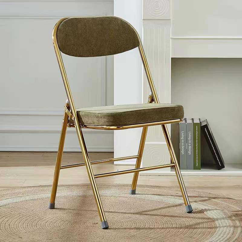Contemporary Nordic Square Velvet Upholstered Metal Foldable Vanity Stool Backrest Footrest For Bedroom