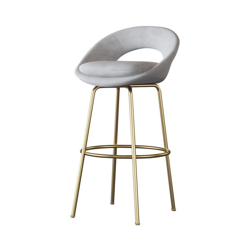 Contemporary Luxury Round Flannel Upholstered Metal Legs Bar Stool Low Back Footrest For Dining Room
