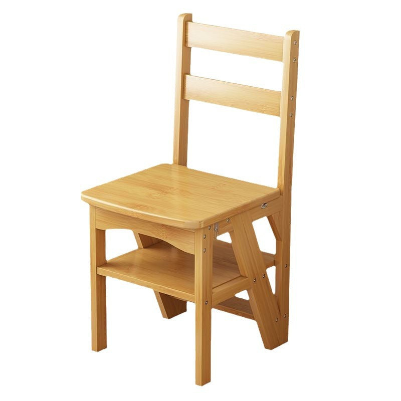 Contemporary Simplicity Solid Wood 2-in-1 Folding Storage Step Stool Ladder Chair Backrest Footrest For Dining Room