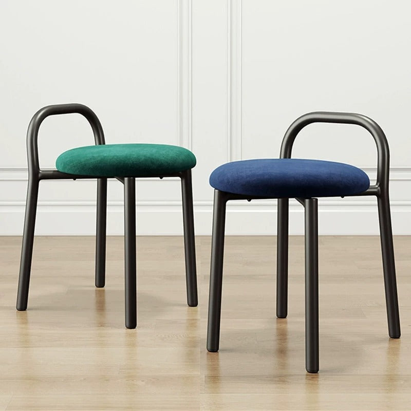 Contemporary Scandinavian Round Velvet Metal Frame Vanity Stool Low Back For Bedroom