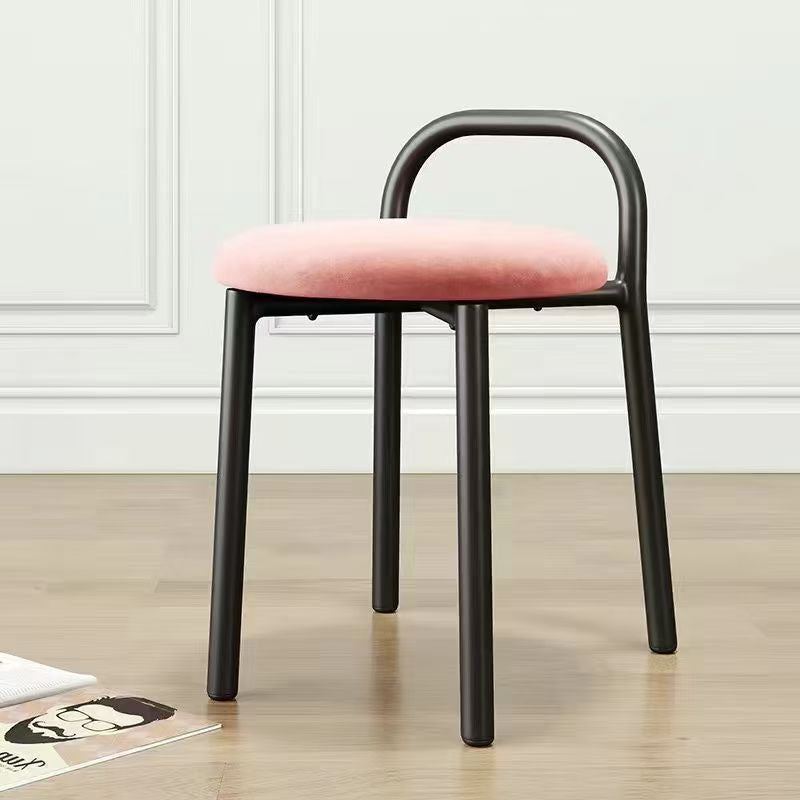 Contemporary Scandinavian Round Velvet Metal Frame Vanity Stool Low Back For Bedroom