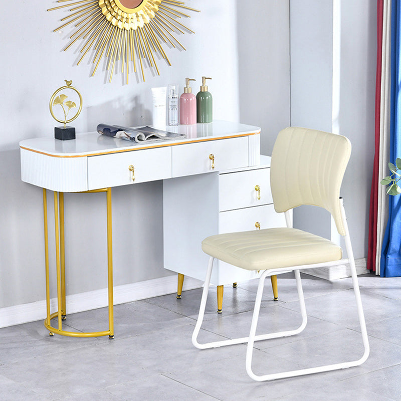 Contemporary Scandinavian Square Artificial Leather Carbon Steel Frame Stackable Vanity Stool Backrest For Bedroom