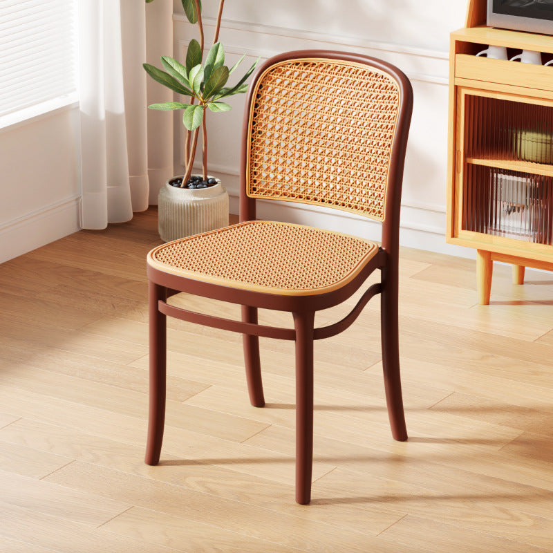 Contemporary Nordic Square PVC Woven Rattan Stackable Dining Chair Backrest For Dining Room