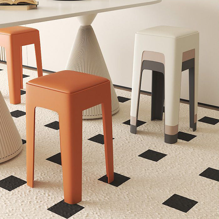 Contemporary Nordic Square Plastic Stackable Vanity Stool Backless For Bedroom