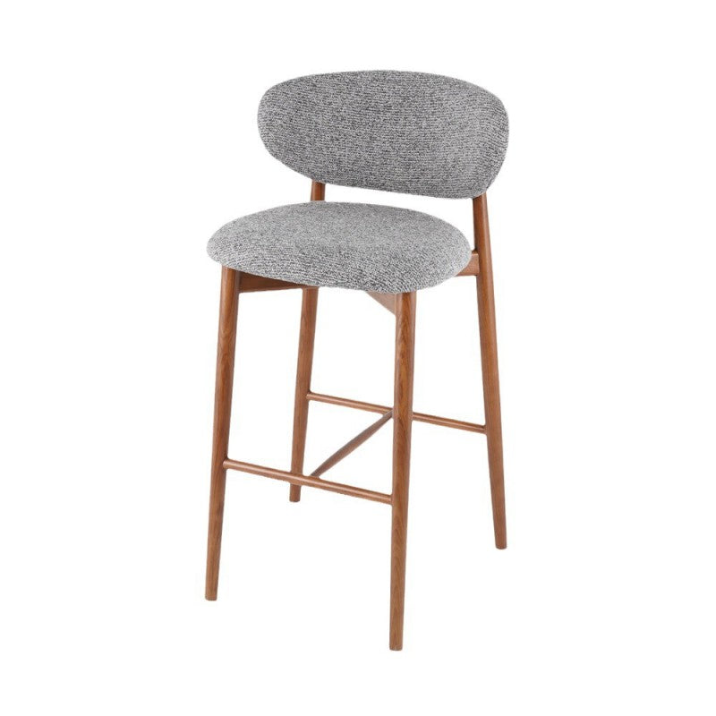 Contemporary Nordic Round Fabric Solid Wood Frame Bar Stool Low Back Footrest For Dining Room