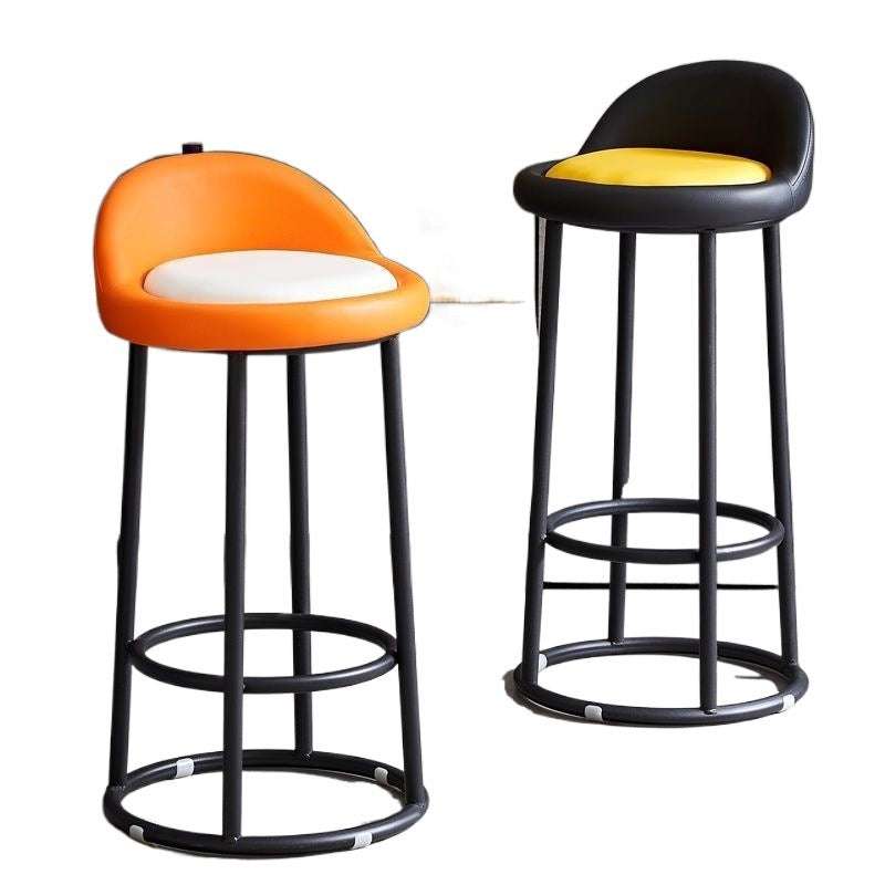 Contemporary Industrial Round PU Leather Reinforced Iron Frame Bar Stool Low Back Footrest For Dining Room