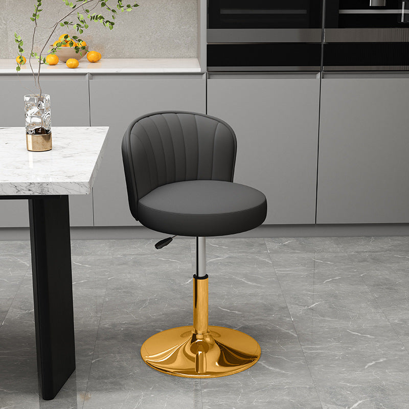 Contemporary Luxury Round PU Leather Upholstered Liftable Swivel Bar Stool Low Back For Dining Room
