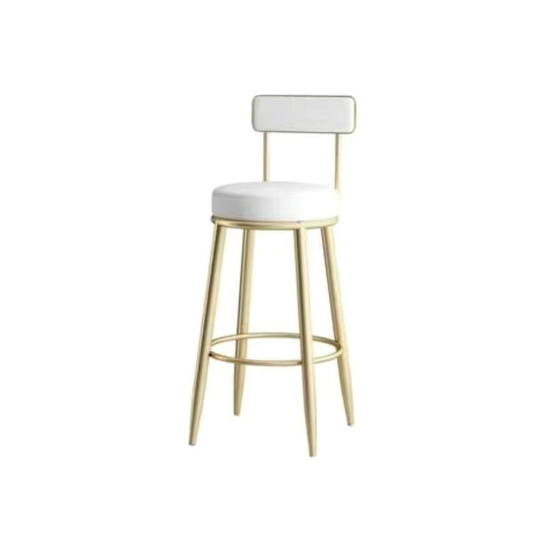 Contemporary Nordic Round PU Leather Microfiber Leather Genuine Leather Better Material Genuine Leather Upholstered Iron Bar Stool Backrest Footrest For Dining Room