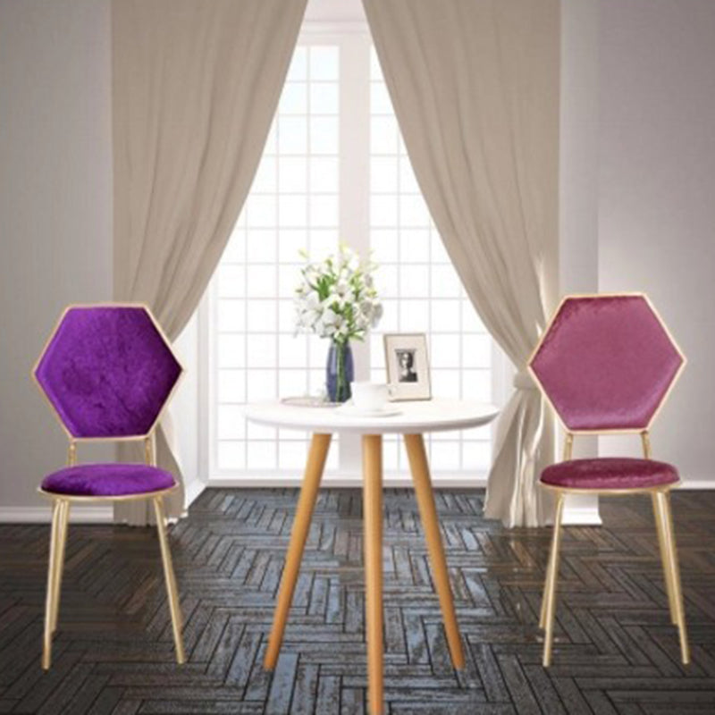 Traditional French Round Velvet Upholstered Metal Frame Vanity Stool Hexagonal Back For Bedroom